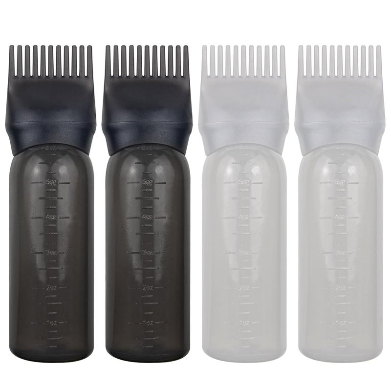 FZWONVUC 4 Pack Root Comb Applicator Bottle, Hair Oil Applicator, Oil Comb Applicator Bottle for Hair Dye Shampoos Hair Salons (Black+White) - Image 1